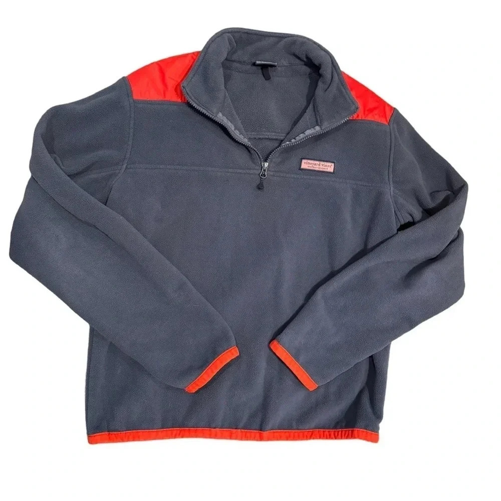 🧢 Vineyard Vines Quarter Zip Fleece Pullover 🐳 Men’s Small Navy & Red